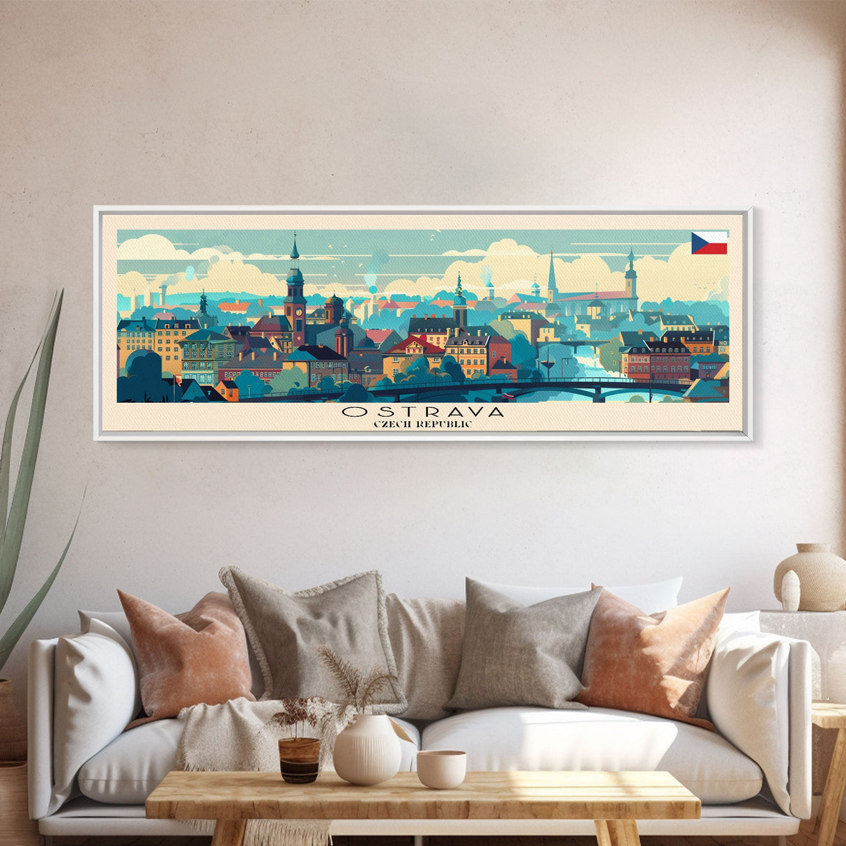 Ostrava Czech Republic Wall Art, Panoramic Travel Poster, Panoramic Framed Canvas Print, City Wall Art, Wall Hanging Home Decor, Travel Art