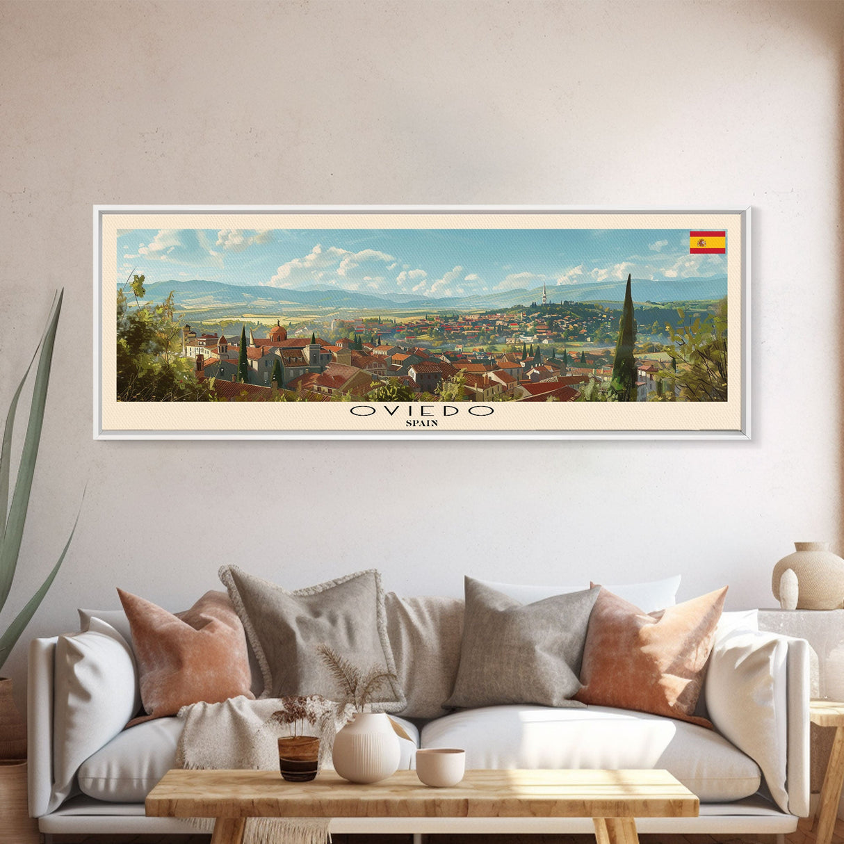 Oviedo Spain Travel Art, City Art, Framed Canvas Print or Metal Wall Art, Europe Travel Poster, Panoramic Wall Art, Extra Wide Wall Art