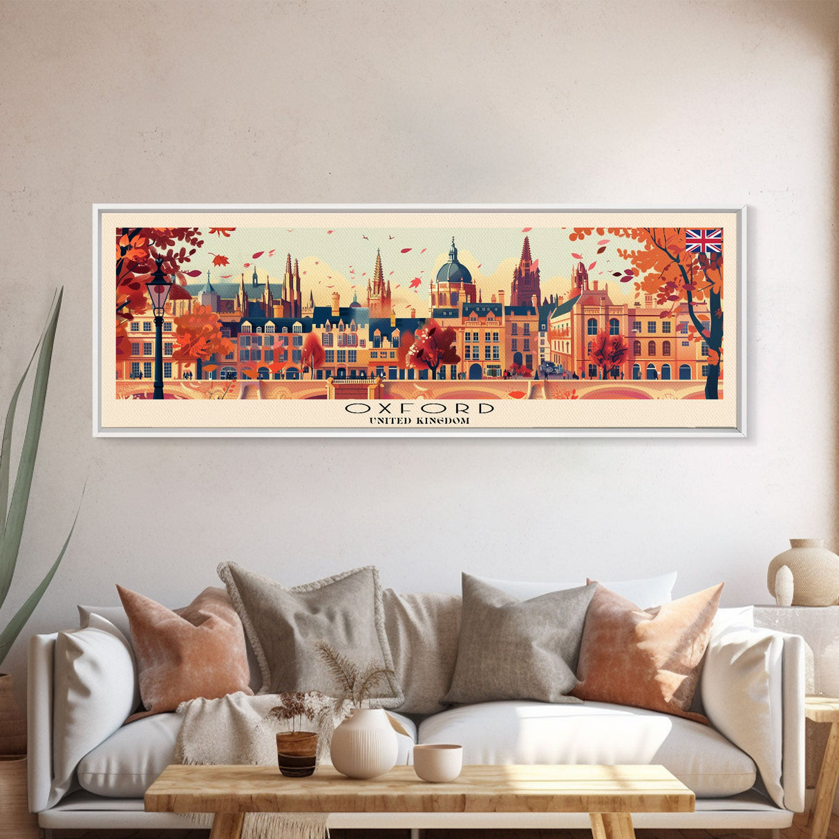 Oxford United Kingdom Panoramic Travel Poster, Framed Canvas Print or Metal Wall Art, Travel Art, Home Decor, Panoramic Painting, Midcentury Art