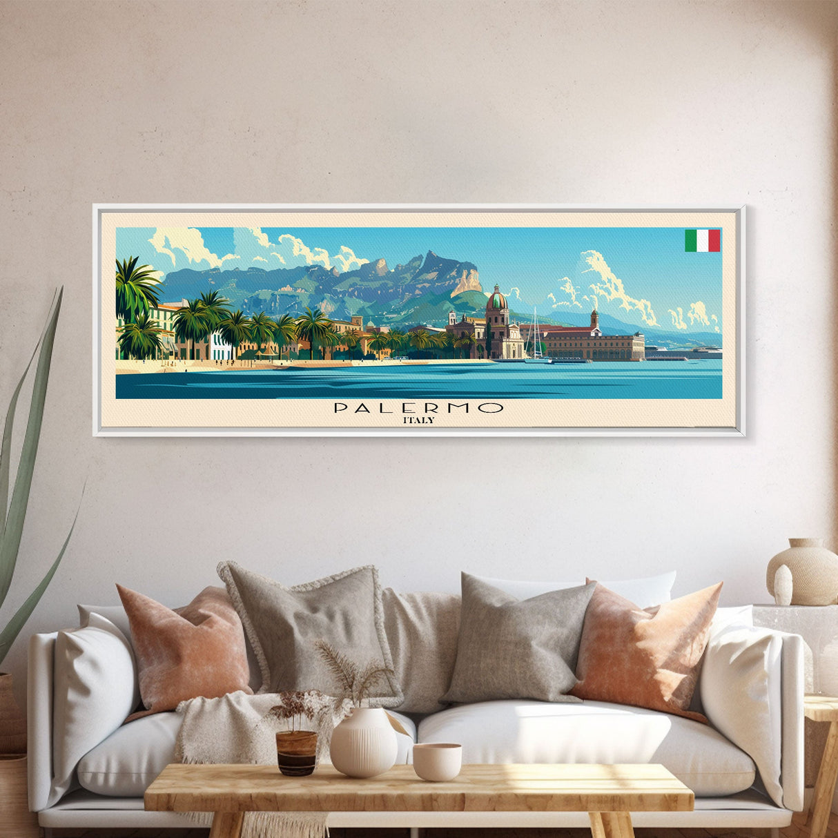 Palermo Italy Travel Print Wall Art, Panoramic City Art, Travel Art, Wall Decor, Vacation Gift, Framed Canvas Print Or Metal Art