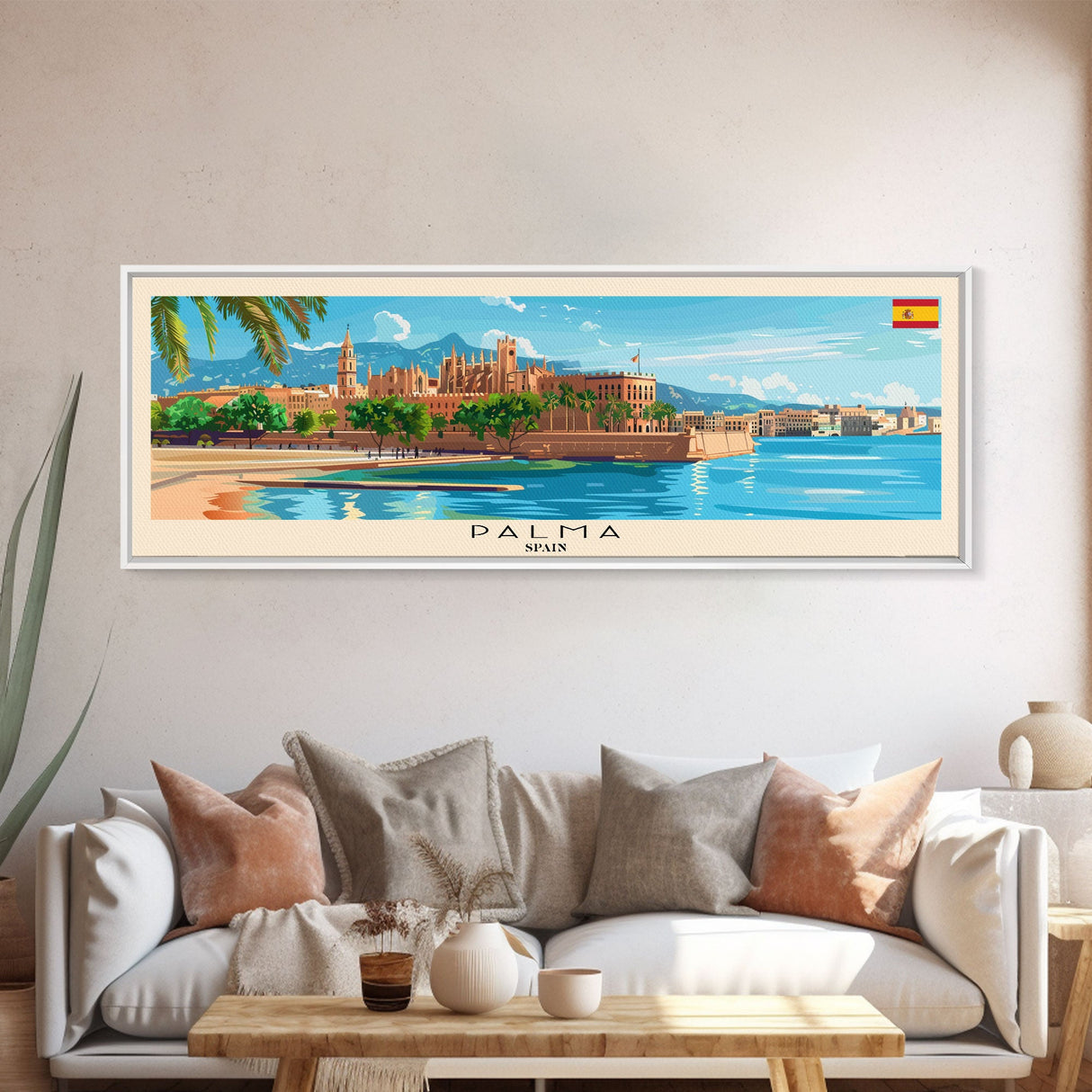 Palma Spain Travel Art, City Art, Framed Canvas Print or Metal Wall Art, Europe Travel Poster, Panoramic Wall Art, Extra Wide Wall Art