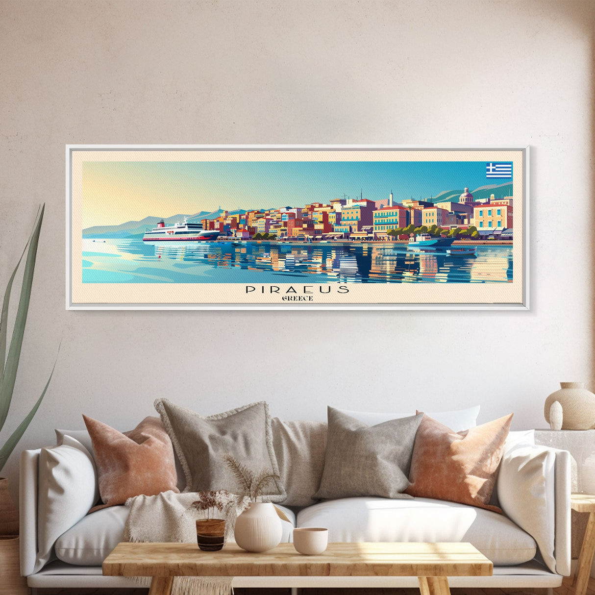 Piraeus Greece Travel Art, City Art, Framed Canvas Print or Metal Wall Art, Europe Travel Poster, Panoramic Wall Art, Extra Wide Wall Art