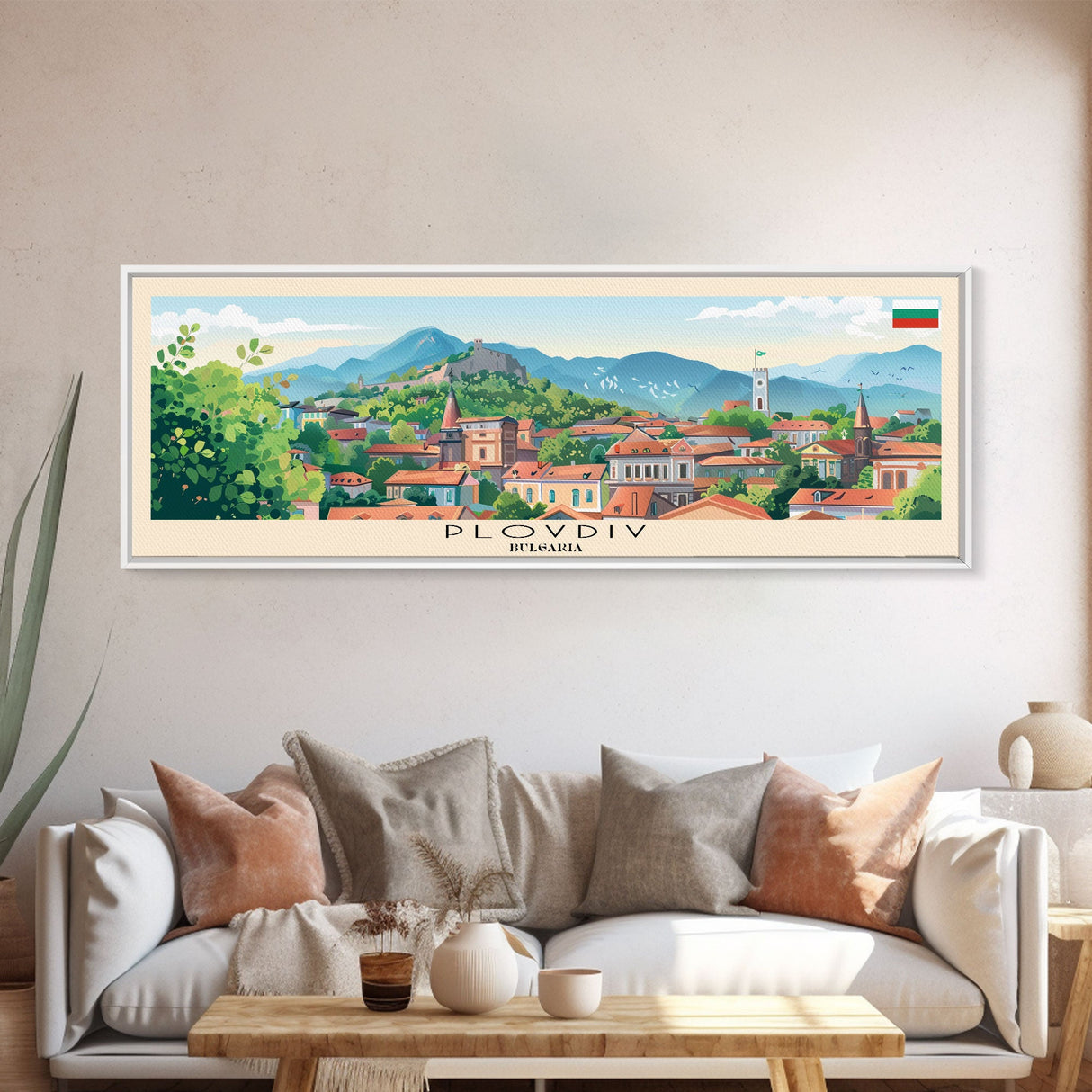 Plovdiv Bulgaria Travel Art, City Art, Framed Canvas Print or Metal Wall Art, Europe Travel Poster, Panoramic Wall Art, Extra Wide Wall Art