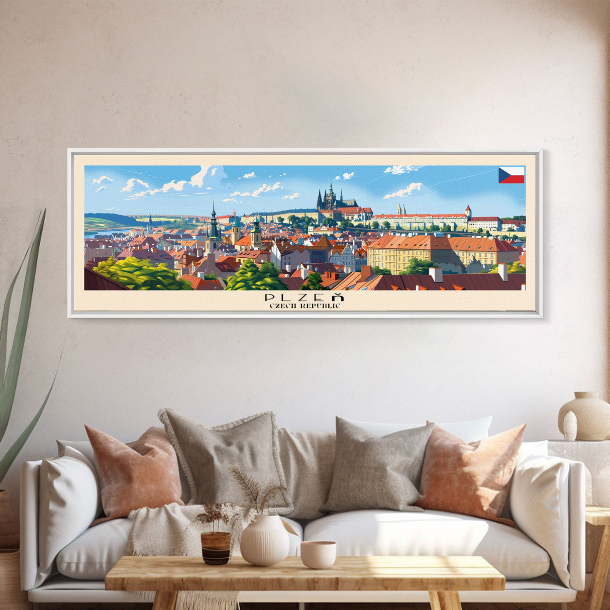 Plzen Czech Republic Wall Art, Panoramic Travel Poster, Panoramic Framed Canvas Print, City Wall Art, Wall Hanging Home Decor, Travel Art