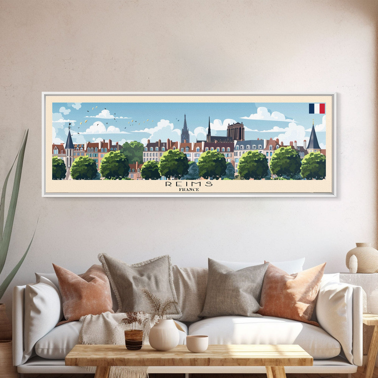 Reims France Travel Art, City Art, Framed Canvas Print or Metal Wall Art, Europe Travel Poster, Panoramic Wall Art, Extra Wide Wall Art