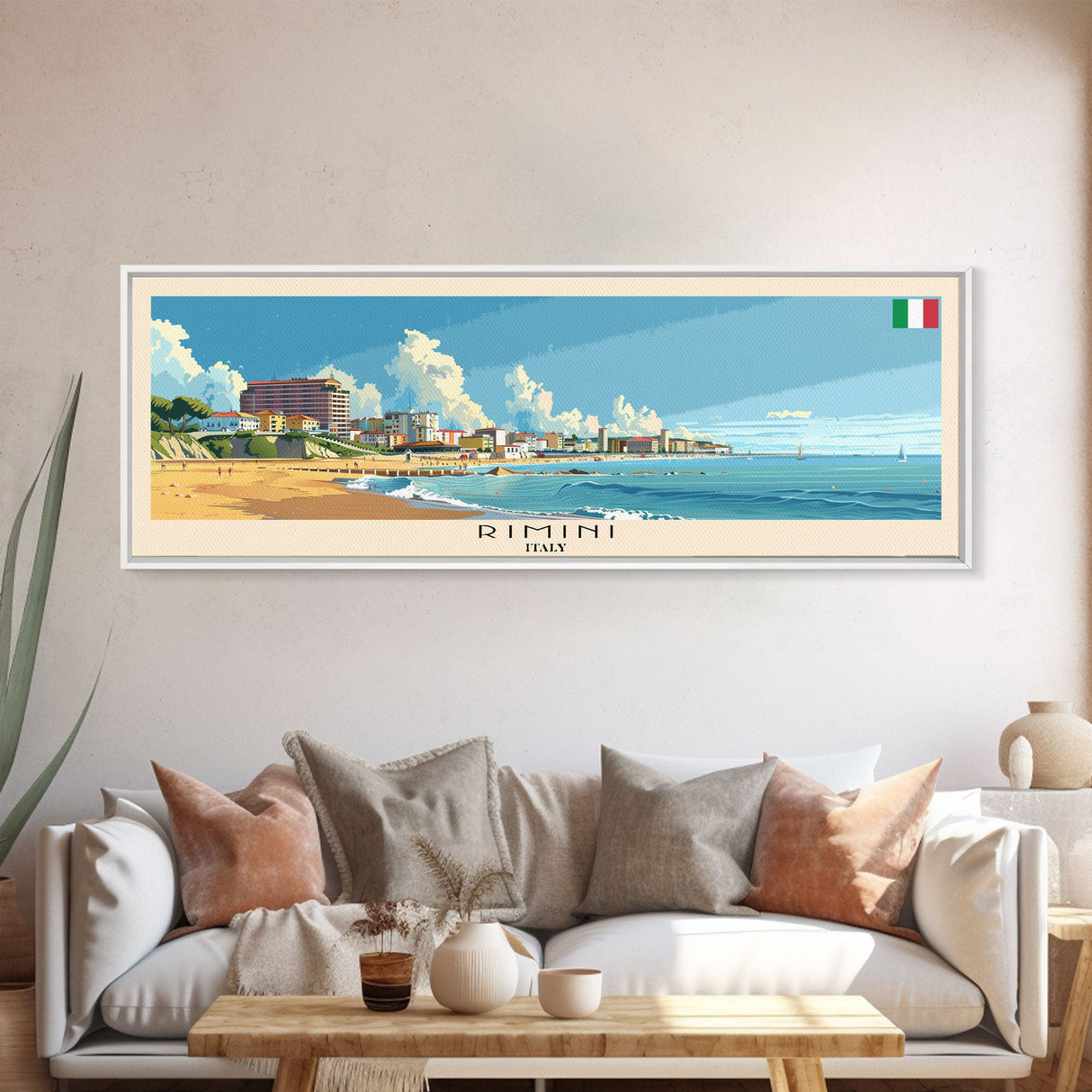 Rimini Italy Travel Art, City Art, Framed Canvas Print or Metal Wall Art, Europe Travel Poster, Panoramic Wall Art, Extra Wide Wall Art