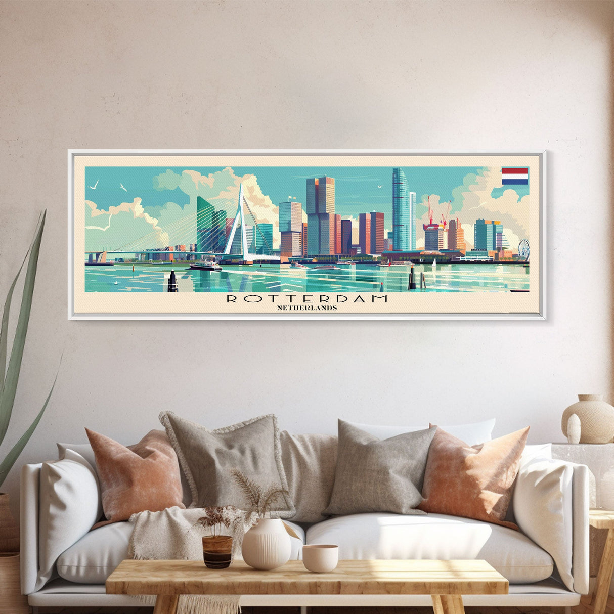 Rotterdam Netherlands Wall Art, Panoramic Travel Poster, Panoramic Framed Canvas Print, City Wall Art, Wall Hanging Home Decor, Travel Art