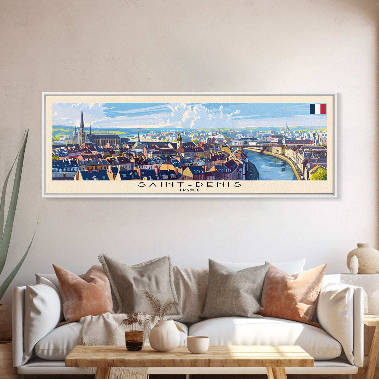 Saint Denis France  Wall Art, Panoramic Travel Poster, Panoramic Framed Canvas Print, City Wall Art, Wall Hanging Home Decor, Travel Art