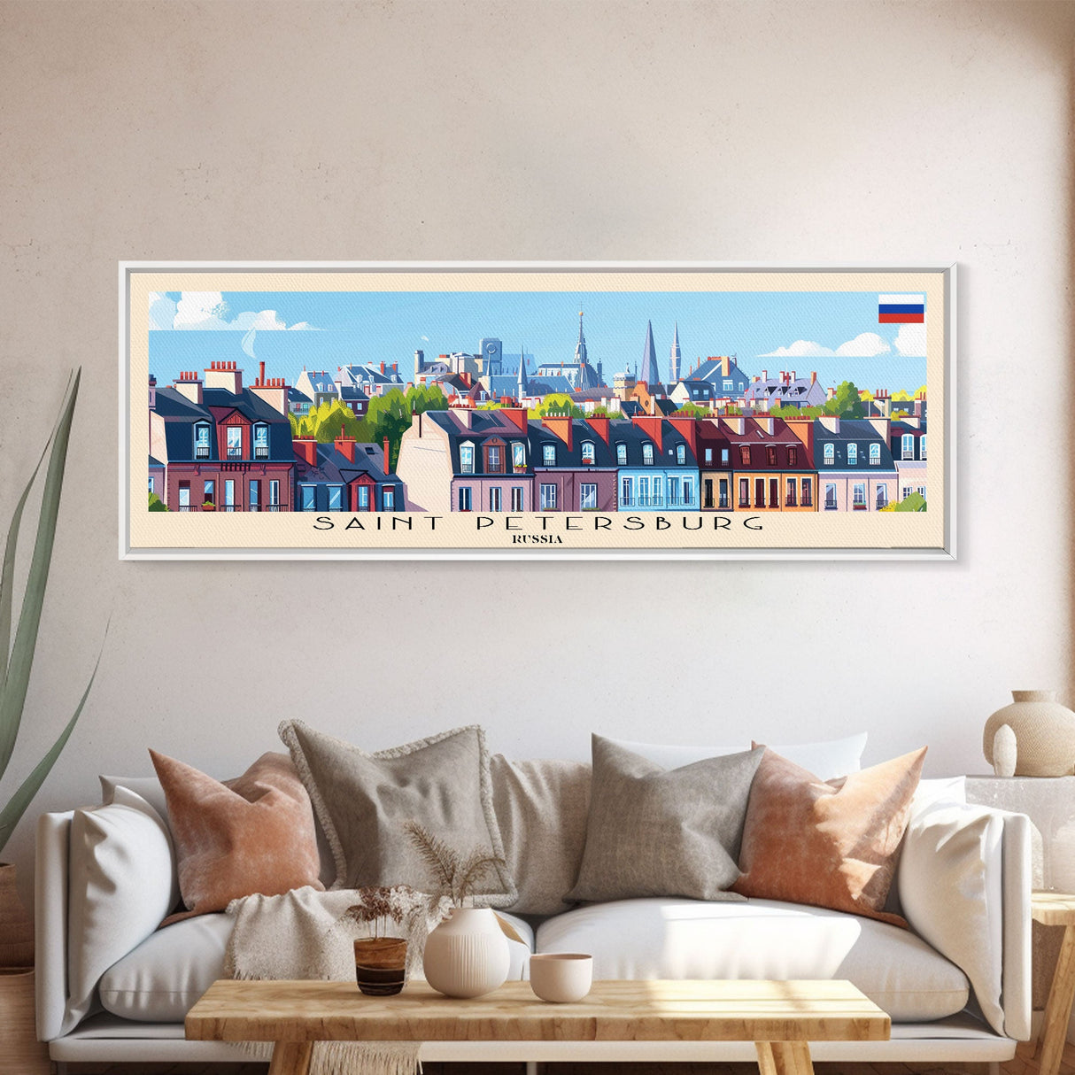 Saint Petersburg Russia Travel Art, City Art, Framed Canvas Print or Metal Wall Art, Europe Travel Poster, Panoramic Wall Art, Extra Wide Wall Art