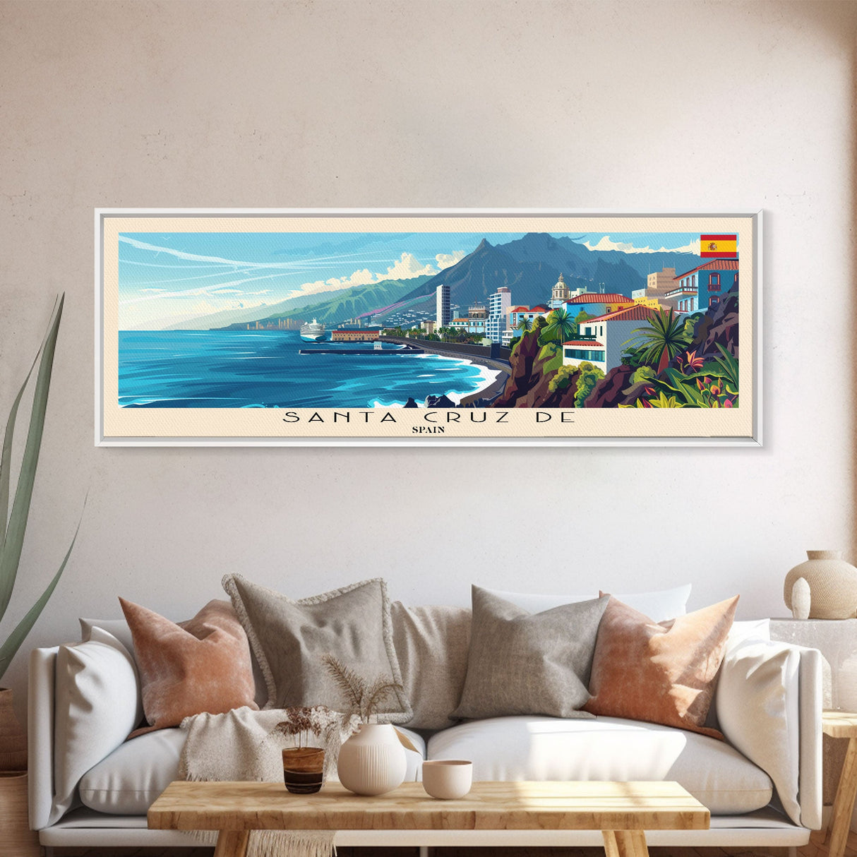 Santa Cruz Tenerife Spain Wall Art, Panoramic Travel Poster, Panoramic Framed Canvas Print, City Wall Art, Wall Hanging Home Decor, Travel Art