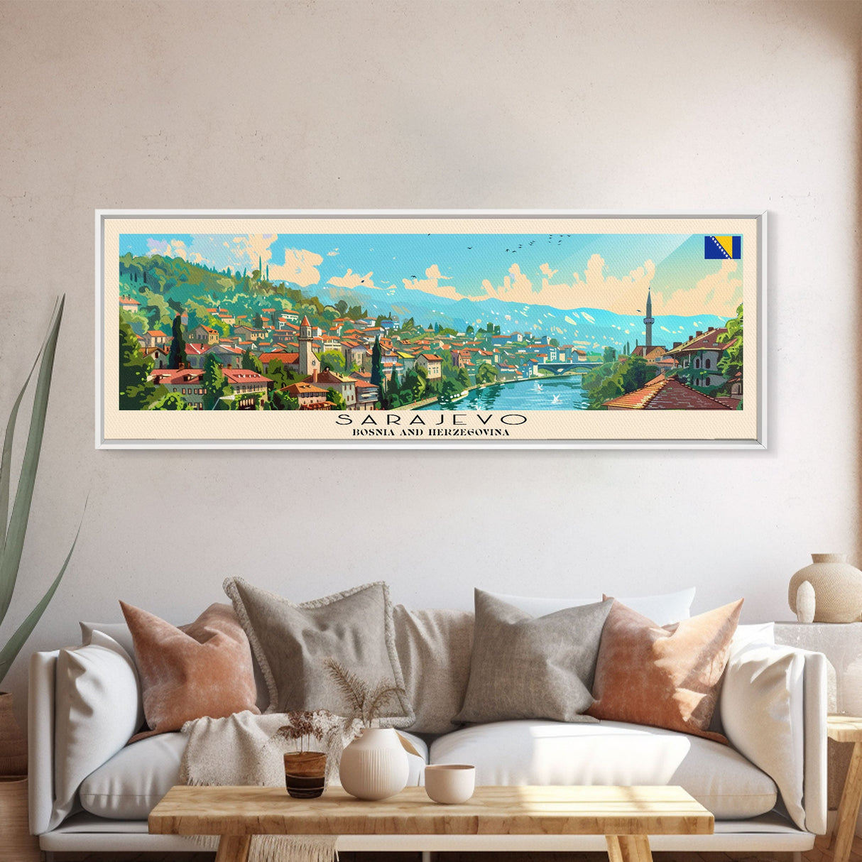 Sarajevo Bosnia Travel Art, City Art, Framed Canvas Print or Metal Wall Art, Europe Travel Poster, Panoramic Wall Art, Extra Wide Wall Art