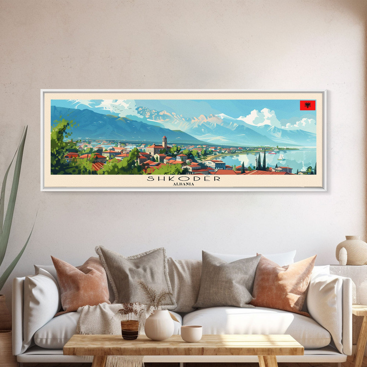 Shkodr Albania Travel Print Wall Art, Panoramic City Art, Travel Art, Wall Decor, Vacation Gift, Framed Canvas Print Or Metal Art