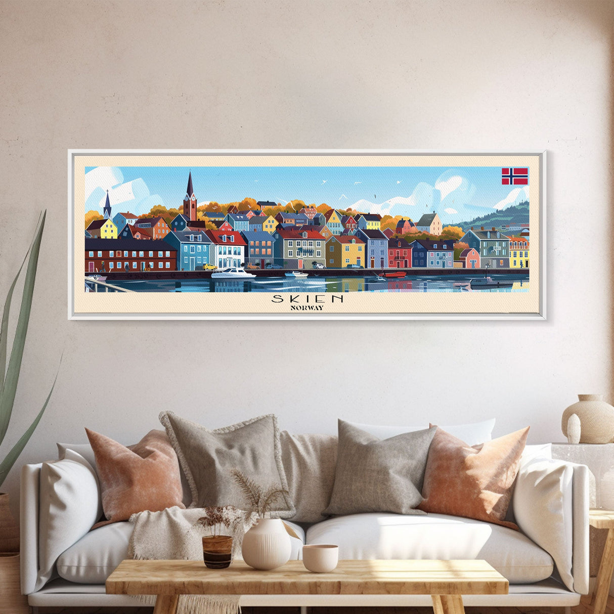 Skien Norway Travel Art, City Art, Framed Canvas Print or Metal Wall Art, Europe Travel Poster, Panoramic Wall Art, Extra Wide Wall Art