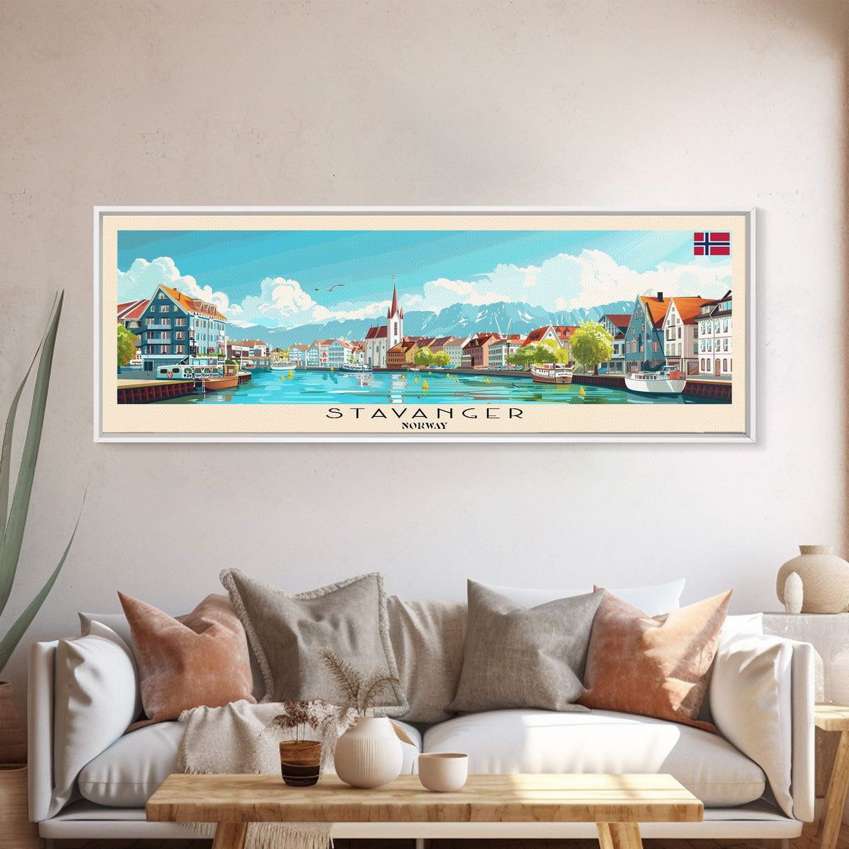 Stavanger Norway Travel Art, City Art, Framed Canvas Print or Metal Wall Art, Europe Travel Poster, Panoramic Wall Art, Extra Wide Wall Art