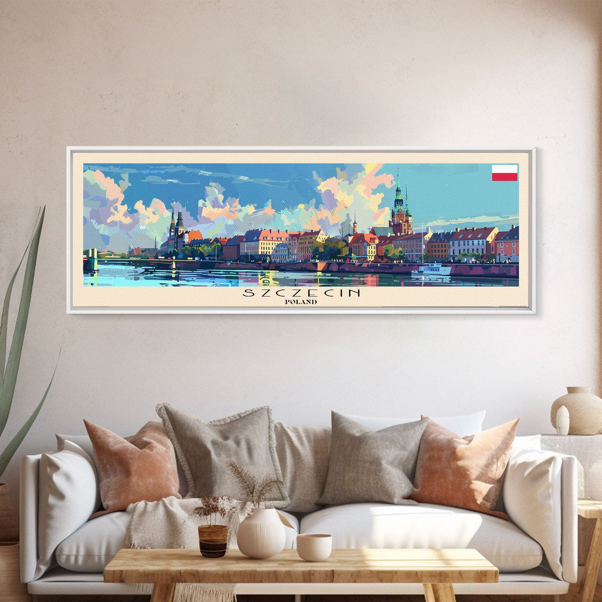 Szczecin Poland Travel Print Wall Art, Panoramic City Art, Travel Art, Wall Decor, Vacation Gift, Framed Canvas Print Or Metal Art