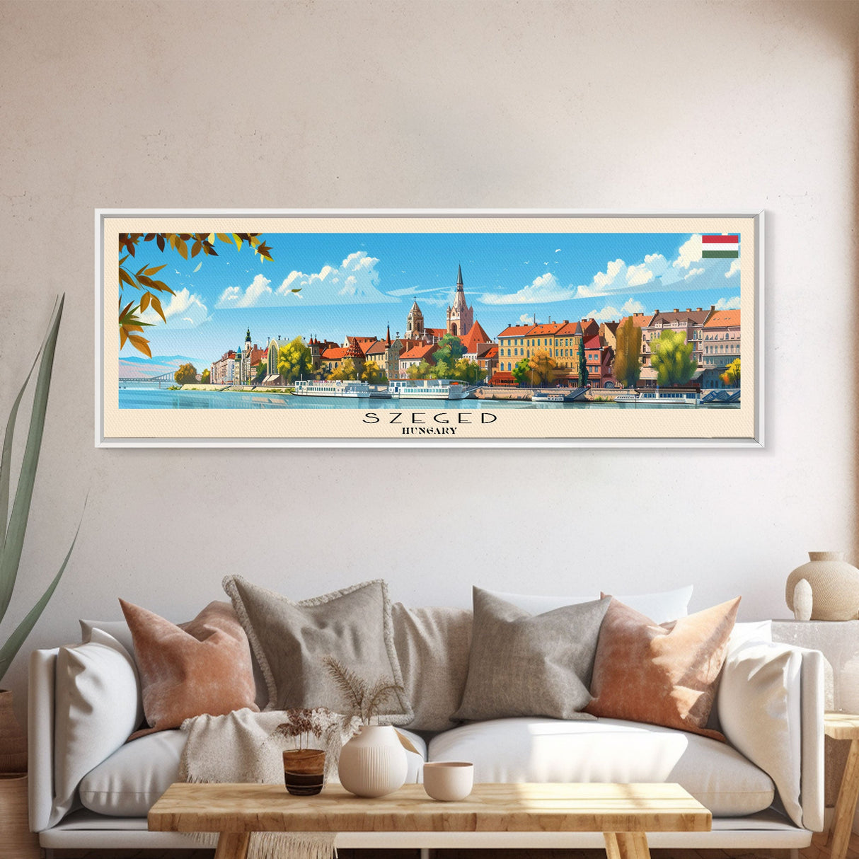 Szeged Hungary Travel Art, City Art, Framed Canvas Print or Metal Wall Art, Europe Travel Poster, Panoramic Wall Art, Extra Wide Wall Art