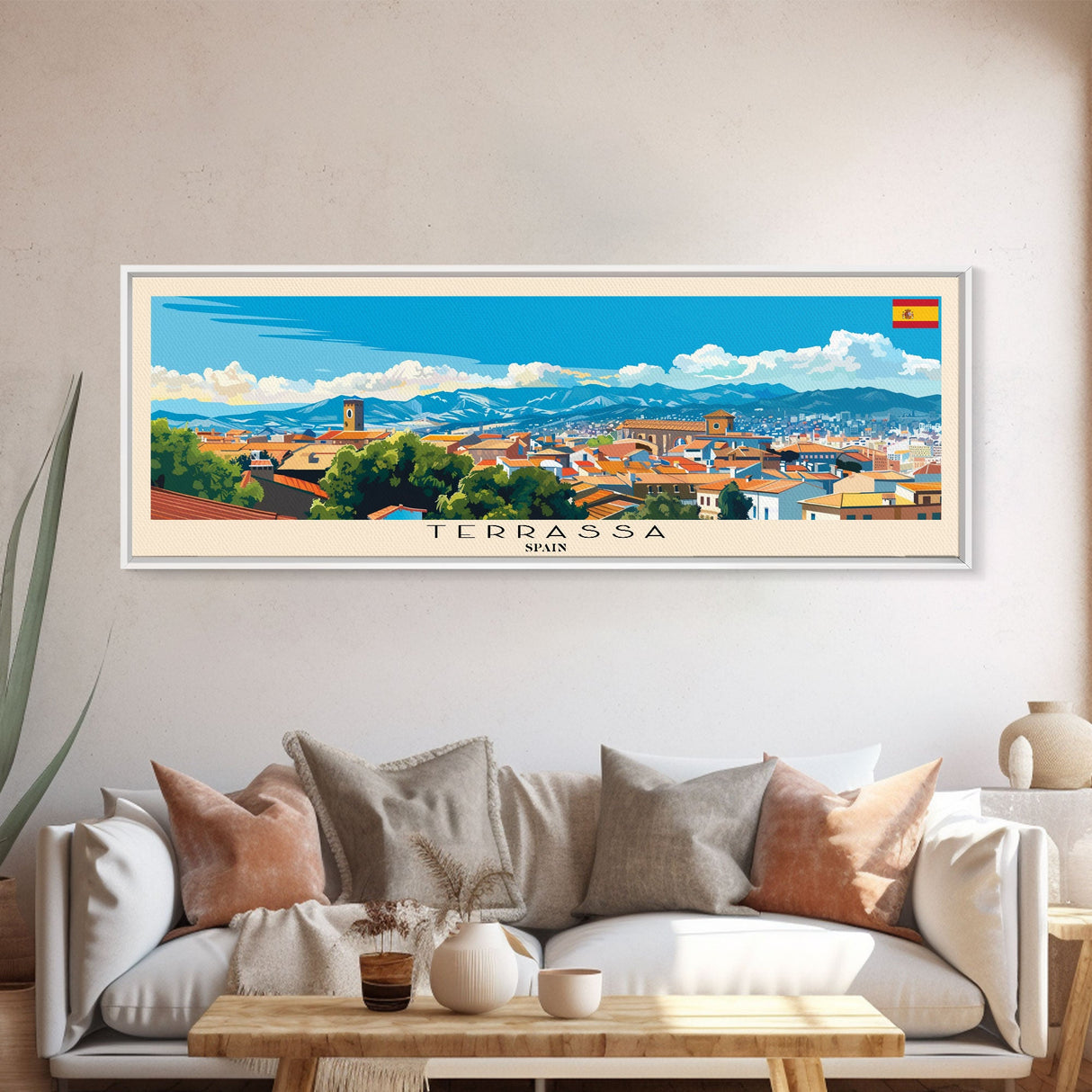 Terrassa Spain Wall Art, Panoramic Travel Poster, Panoramic Framed Canvas Print, City Wall Art, Wall Hanging Home Decor, Travel Art