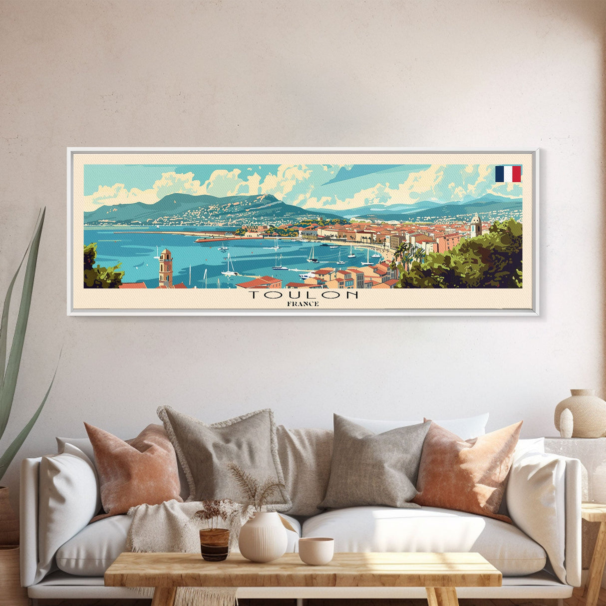 Toulon France Panoramic Travel Poster, Framed Canvas Print or Metal Wall Art, Travel Art, Home Decor, Panoramic Painting, Midcentury Art