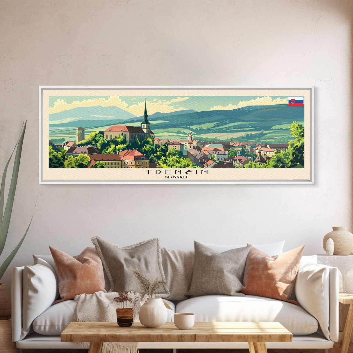 Trencin Slovakia Travel Art, City Art, Framed Canvas Print or Metal Wall Art, Europe Travel Poster, Panoramic Wall Art, Extra Wide Wall Art