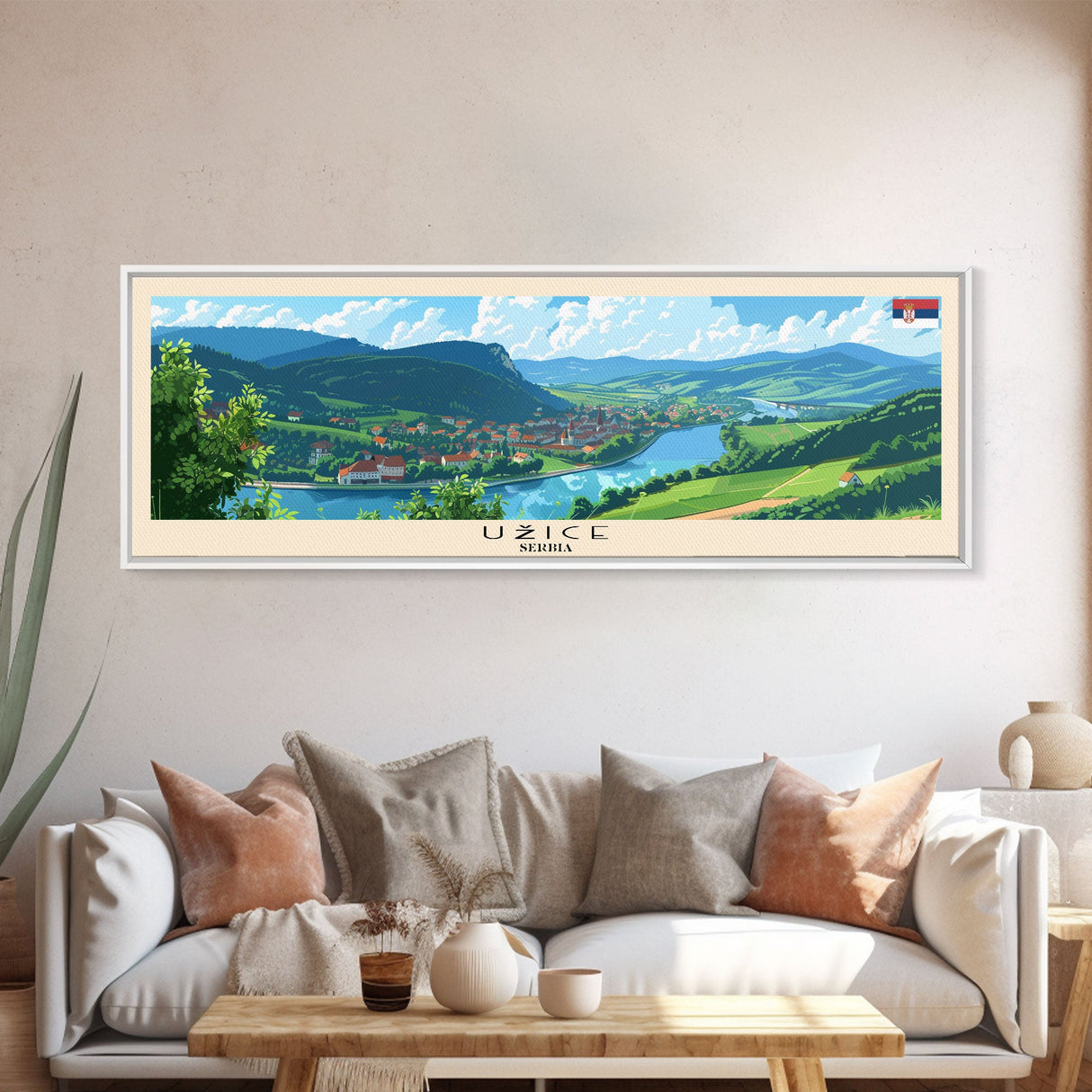 Uzice Serbia Travel Print Wall Art, Panoramic City Art, Travel Art, Wall Decor, Vacation Gift, Framed Canvas Print Or Metal Art