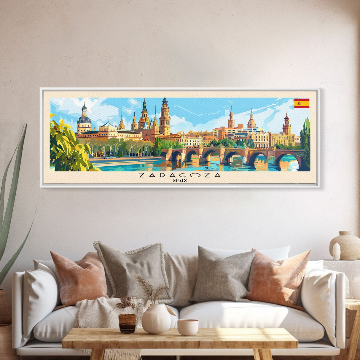 Zaragoza Spain Wall Art, Panoramic Travel Poster, Panoramic Framed Canvas Print, City Wall Art, Wall Hanging Home Decor, Travel Art