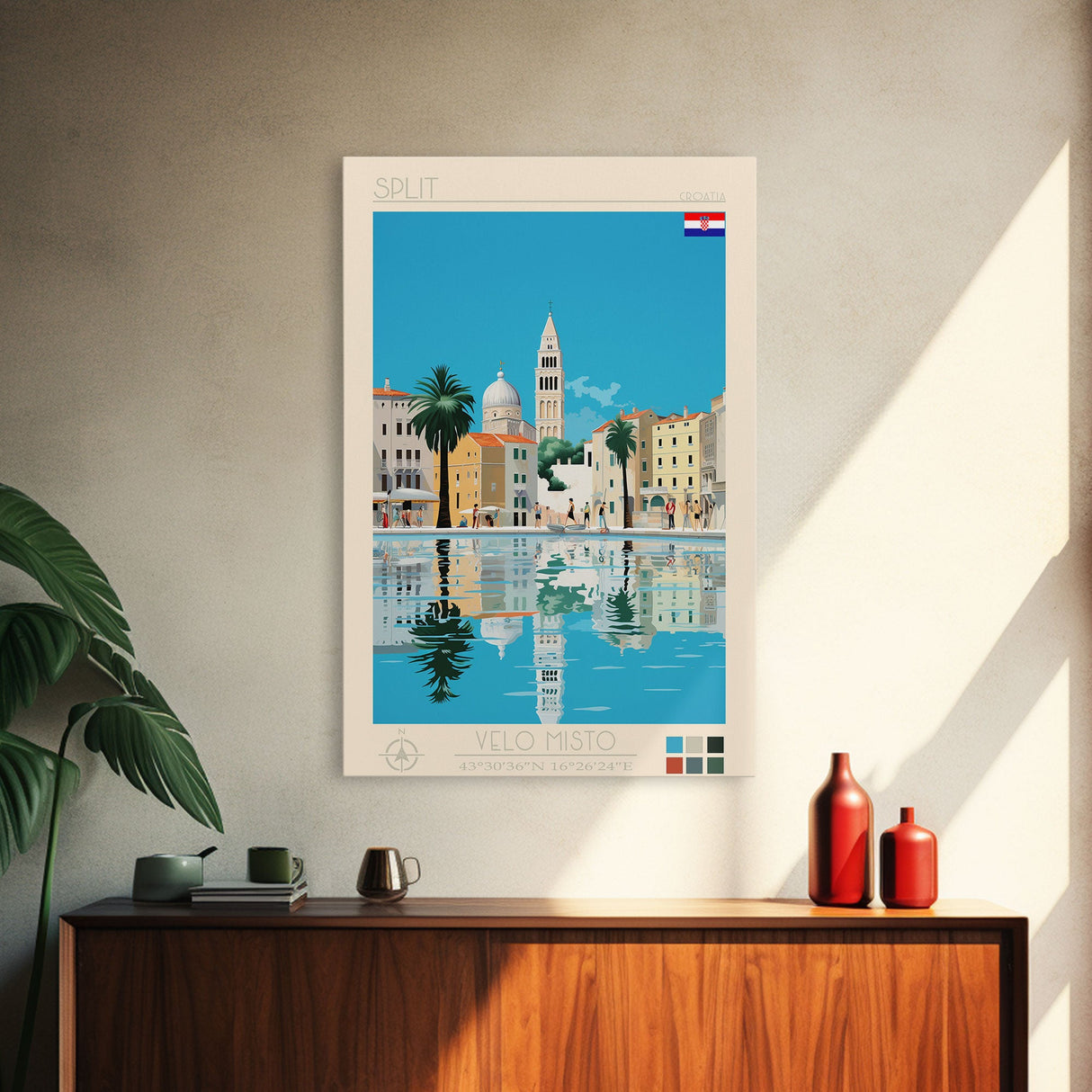 Split Croatia Travel Poster Framed Canvas Print, Midcentury Modern Art, Pop Art Wall Decor, Home Decor, Bedroom Art