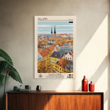 Tallinn Estonia Travel Poster Framed Canvas Print, Midcentury Modern Art, Pop Art Wall Decor, Living Room Art, Home Decoration