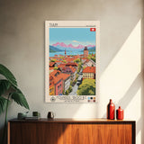 Thun Switzerland Travel Poster Framed Canvas Print, Midcentury Modern Art, Pop Art Wall Decor, Living Room Art, Scenic Wall Art