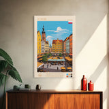 Toruń Poland Travel Poster Framed Canvas Print, Midcentury Modern Art, Pop Art Wall Decor, Living Room Art, Vacation Gift