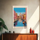 Venice Italy Travel Poster Framed Canvas Print, Midcentury Modern Art, Pop Art Wall Decor, Living Room Art, Vacation Gift