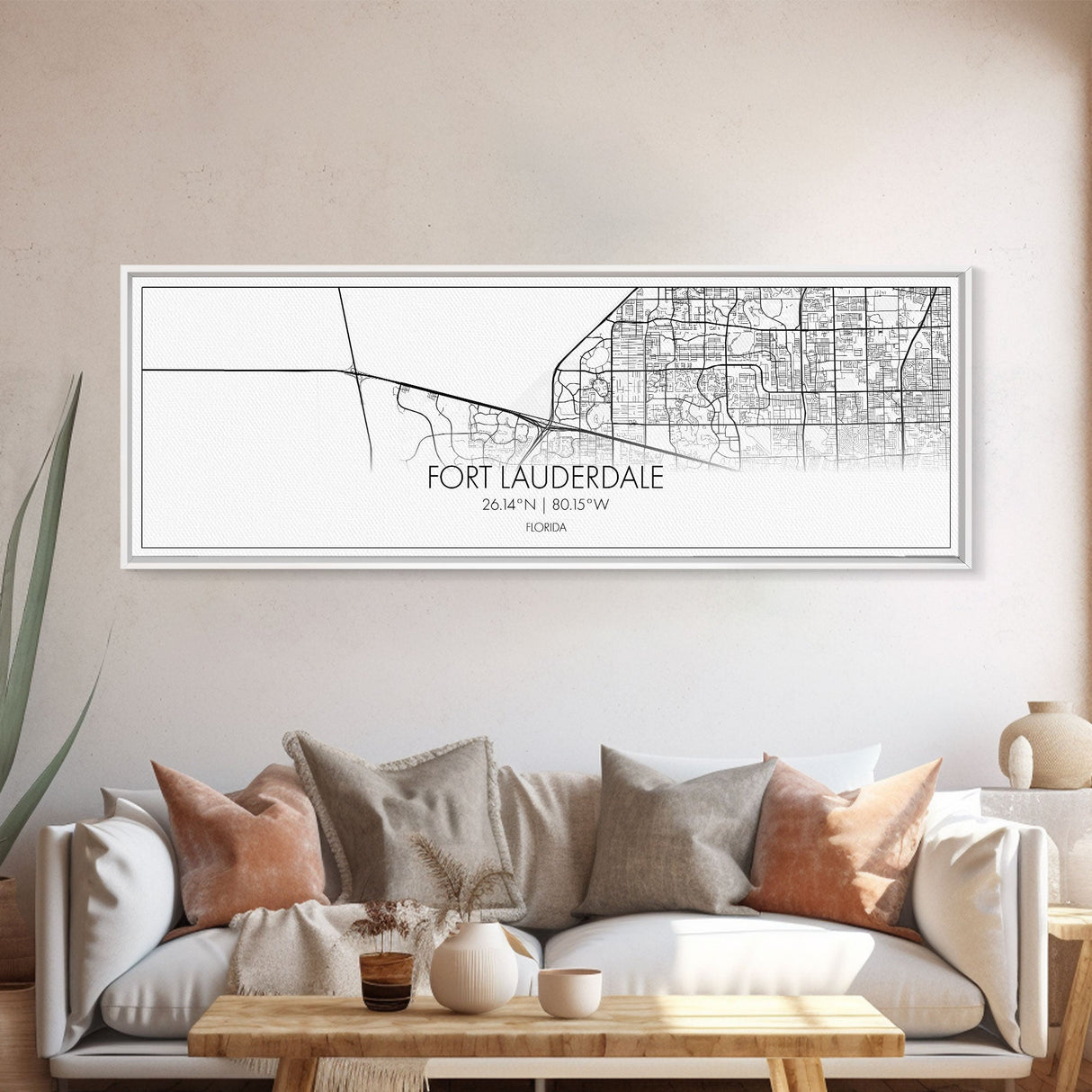 Panoramic Fort Lauderdale City Map, Florida Art, Map Print, Minimalist Wall Art, Canvas Art, Housewarming Gift, Street Map Art, Closing Gift