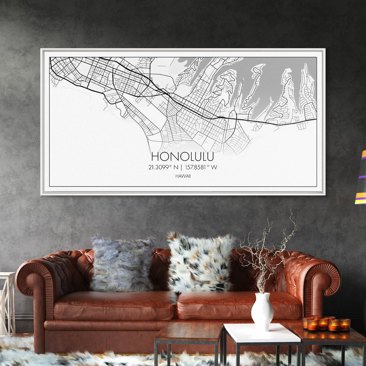 Honolulu City Map, Hawaii Map, Map Art, Modern Art, Wall Art, Canvas Art, Beach House Décor, Tiny House Décor, Unique Wall Art, Travel Gift