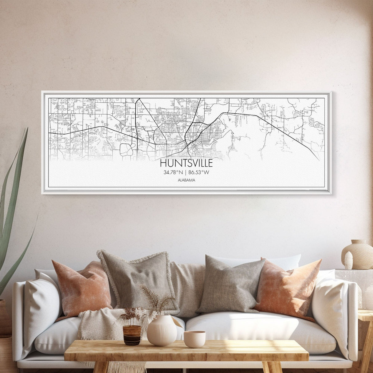 Panoramic Huntsville City Map, Alabama Art, Map Print, Minimalist Wall Art, Canvas Art, Housewarming Gift, Street Map Art, Closing Gift