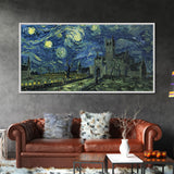 The Haunted Castle - Framed Canvas Print - Halloween Decor - Starry Night Inspired Dark Academia Halloween Wall Art