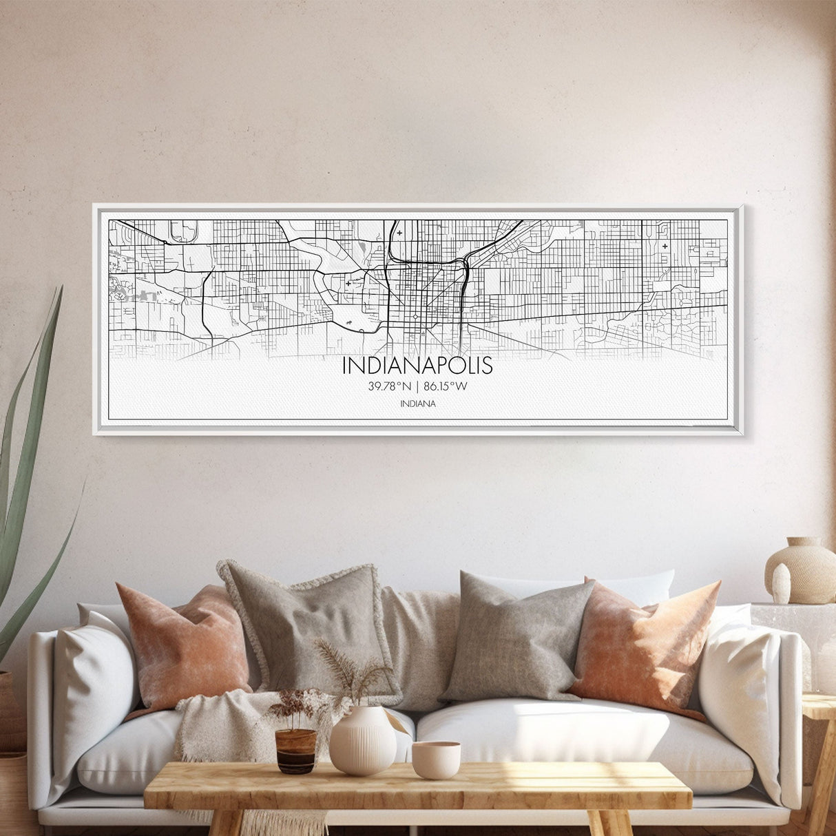 Panoramic Indianapolis  City Map, Indiana Art, Map Print, Minimalist Wall Art, Canvas Art, Housewarming Gift, Street Map Art, Closing Gift