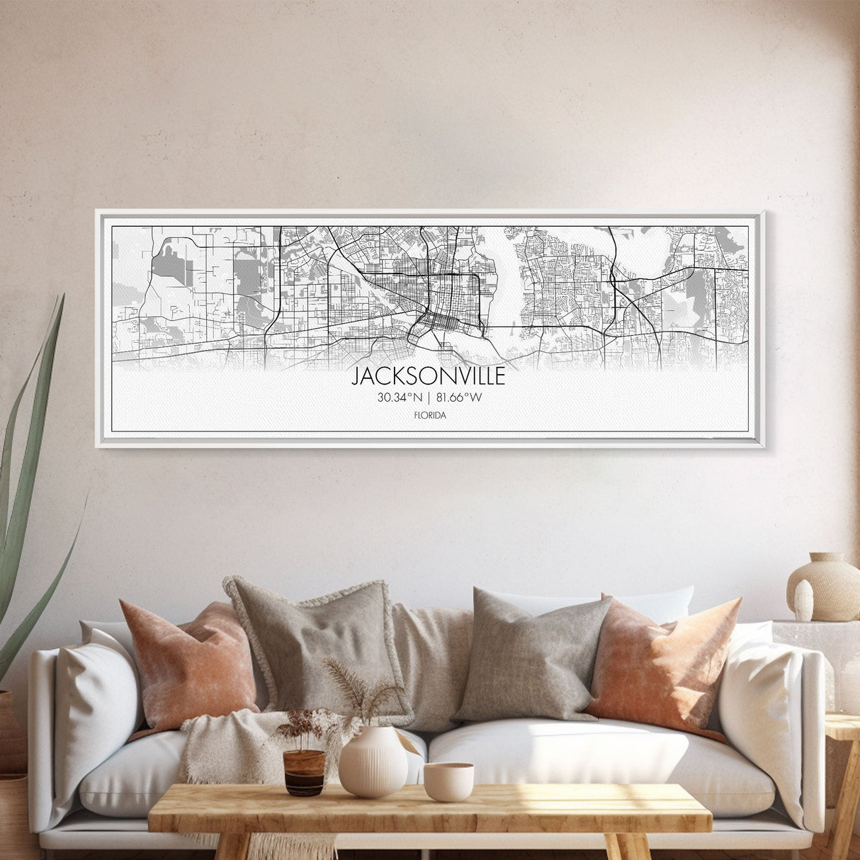 Panoramic Jacksonville City Map, Florida Art, Map Print, Minimalist Wall Art, Canvas Art, Housewarming Gift, Street Map Art, Closing Gift