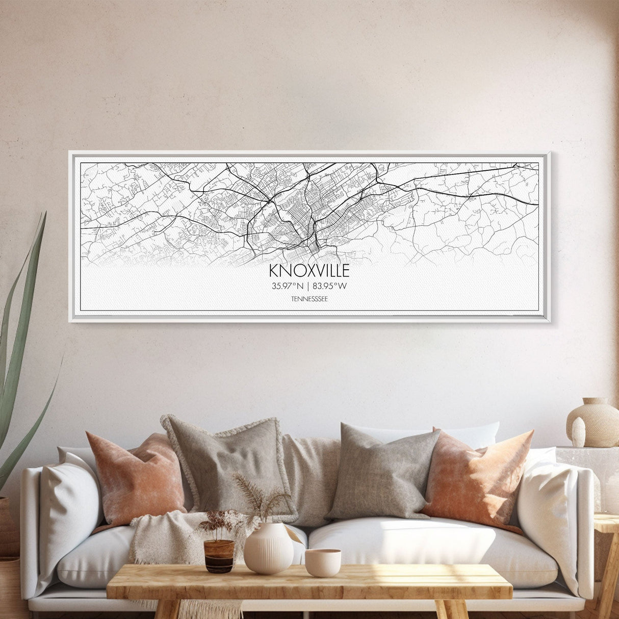 Panoramic Knoxville City Map, Tennessee Art, Map Print, Minimalist Wall Art, Canvas Art, Housewarming Gift, Street Map Art, Closing Gift