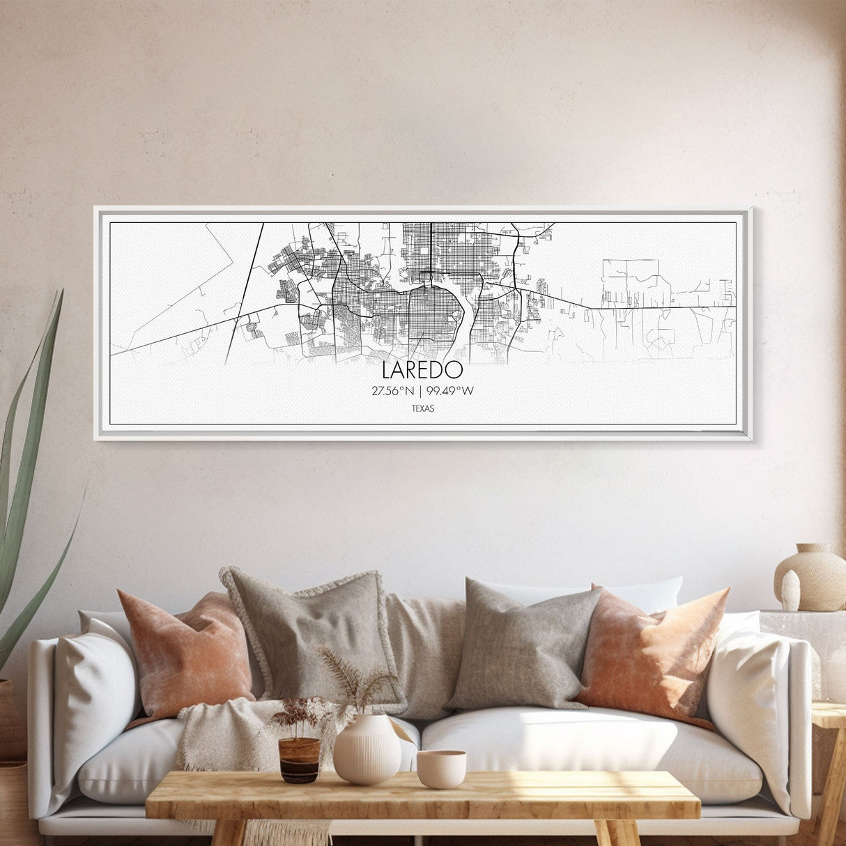 Panoramic Laredo City Map, Texas Art, Map Print, Minimalist Wall Art, Canvas Art, Housewarming Gift, Street Map Art, Closing Gift