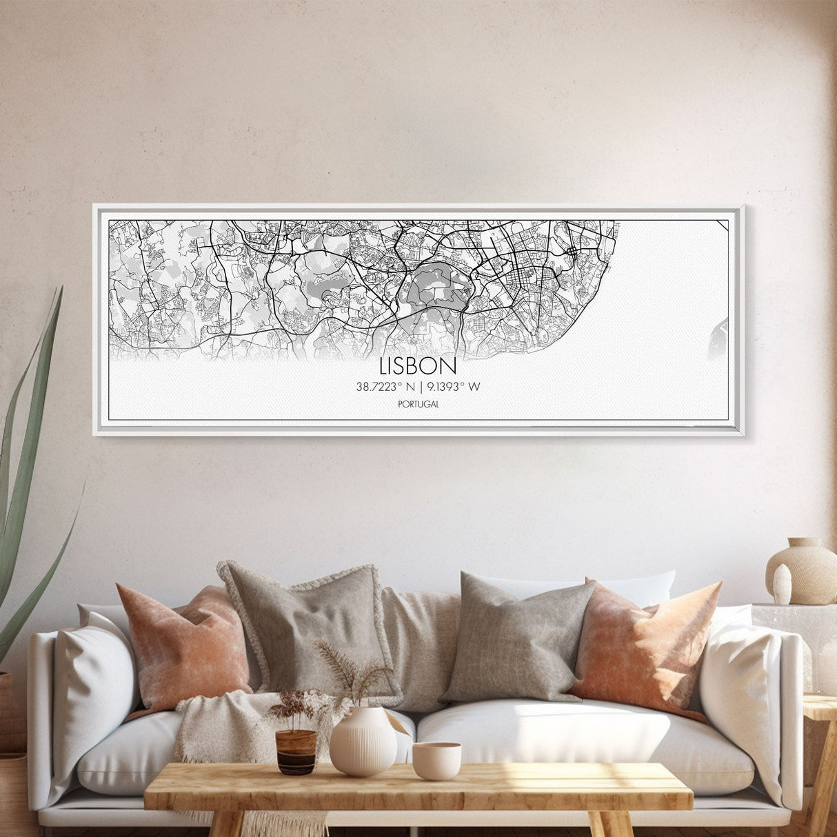 Panoramic Lisbon City Map, Portugal Art, Map Print, Minimalist Wall Art, Canvas Art, Housewarming Gift, Street Map Art, Closing Gift