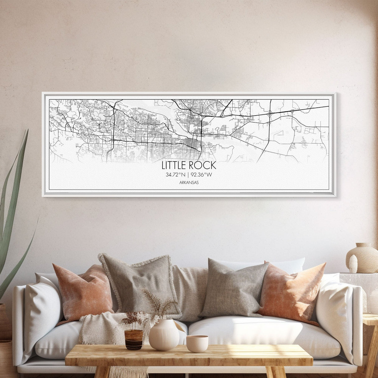 Panoramic Little Rock City Map, Arkansas Art, Map Print, Minimalist Wall Art, Canvas Art, Housewarming Gift, Street Map Art, Closing Gift