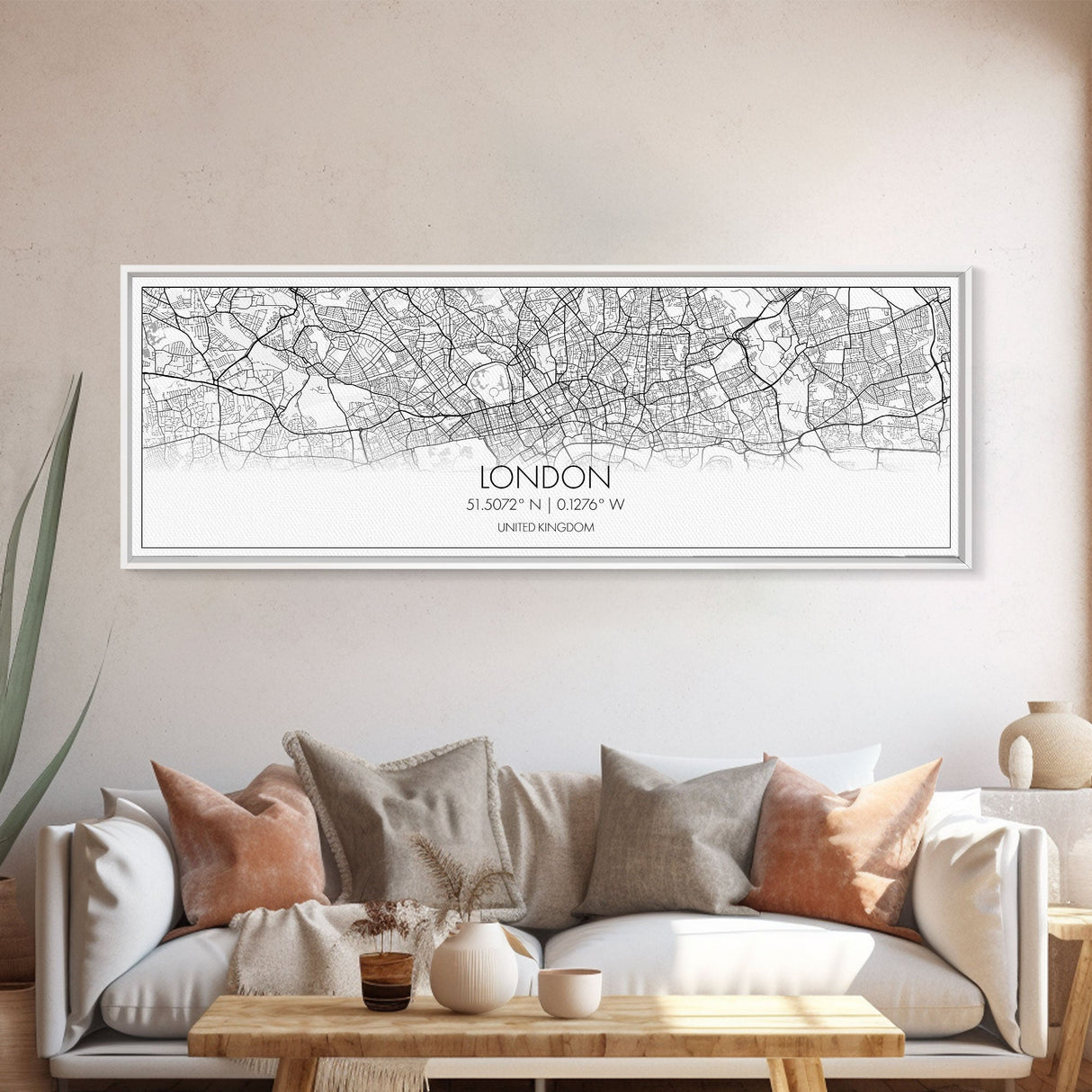 Panoramic London City Map, United Kingdom Art, Map Print, Minimalist Wall Art, Canvas Art, Housewarming Gift, Street Map Art, Closing Gift