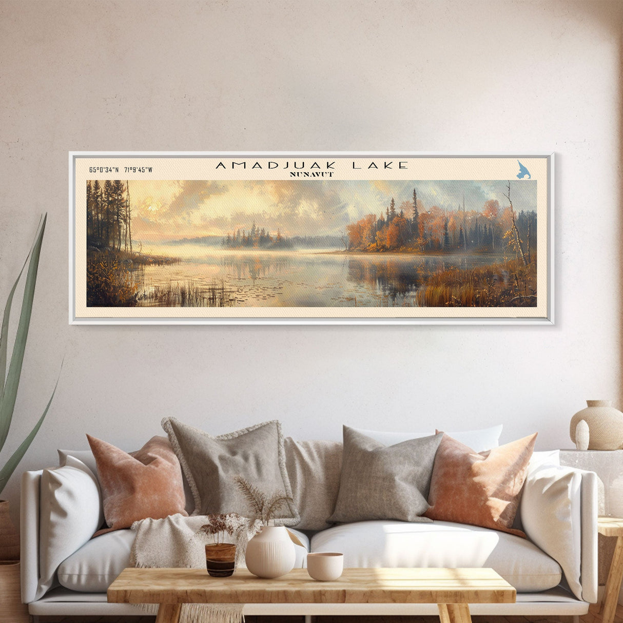 Amadjuak Lake Panoramic Framed Canvas Print, Lake House Decor, Minimalist Art, Travel Poster, Scenic View, Nature Wall Art