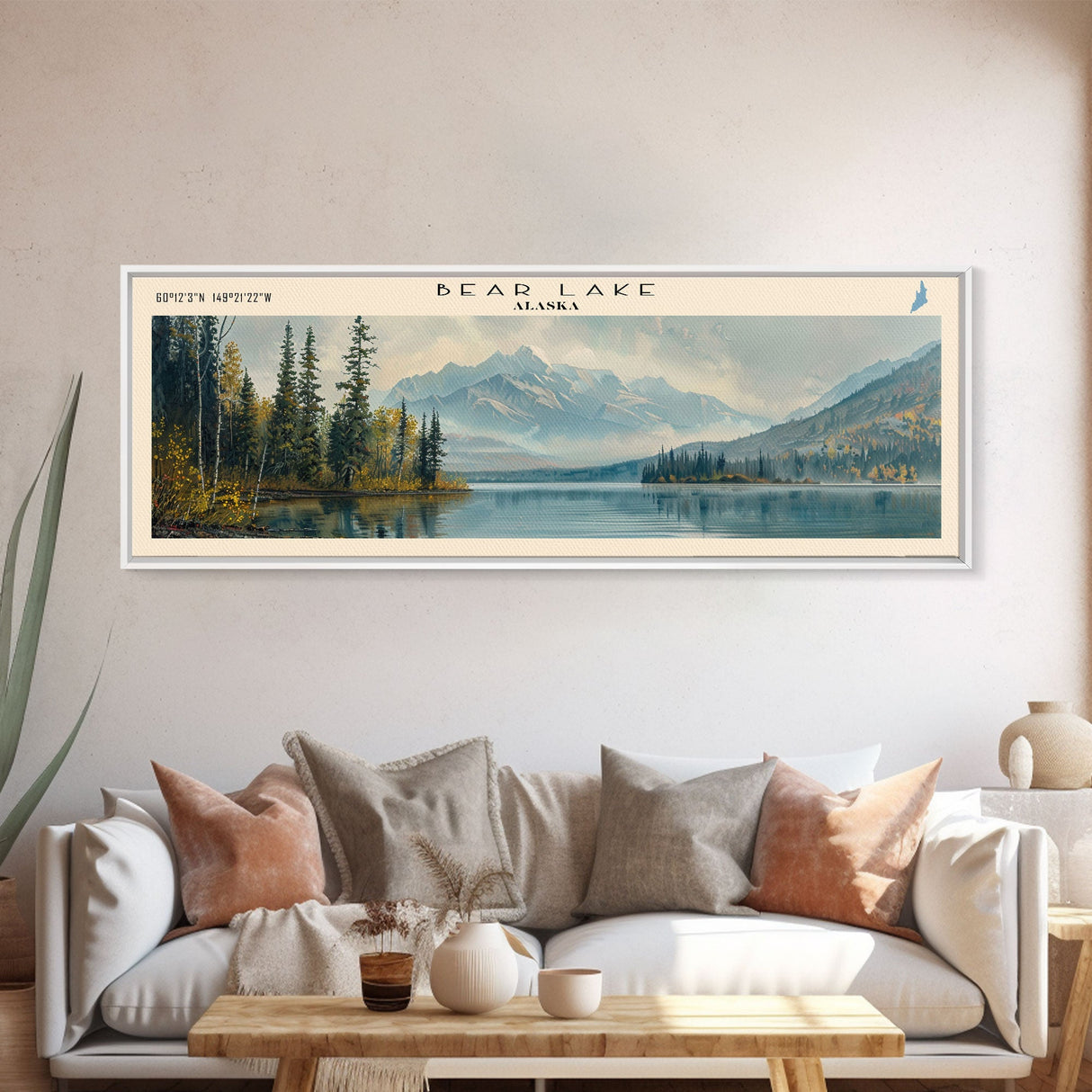 Bear Lake Alaska Framed Canvas Print, Panoramic Lake House Decor, Scenic View, Travel Poster, Rustic Art, Water Reflection