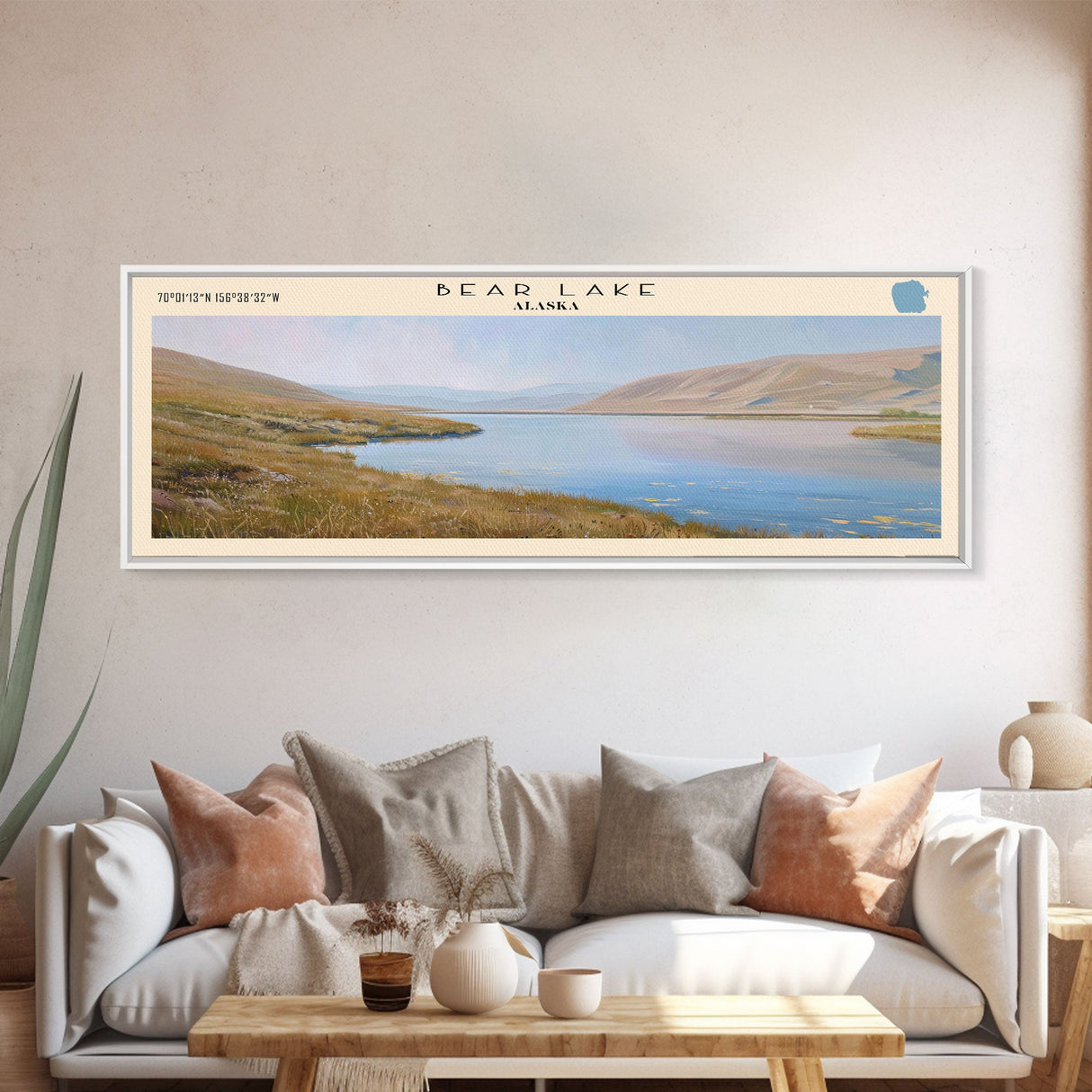 Bear Lake USA North Slope Alaska Panoramic Framed Canvas Print, Lake House Decor, Scenic Painting, Travel Poster, Nature Scene