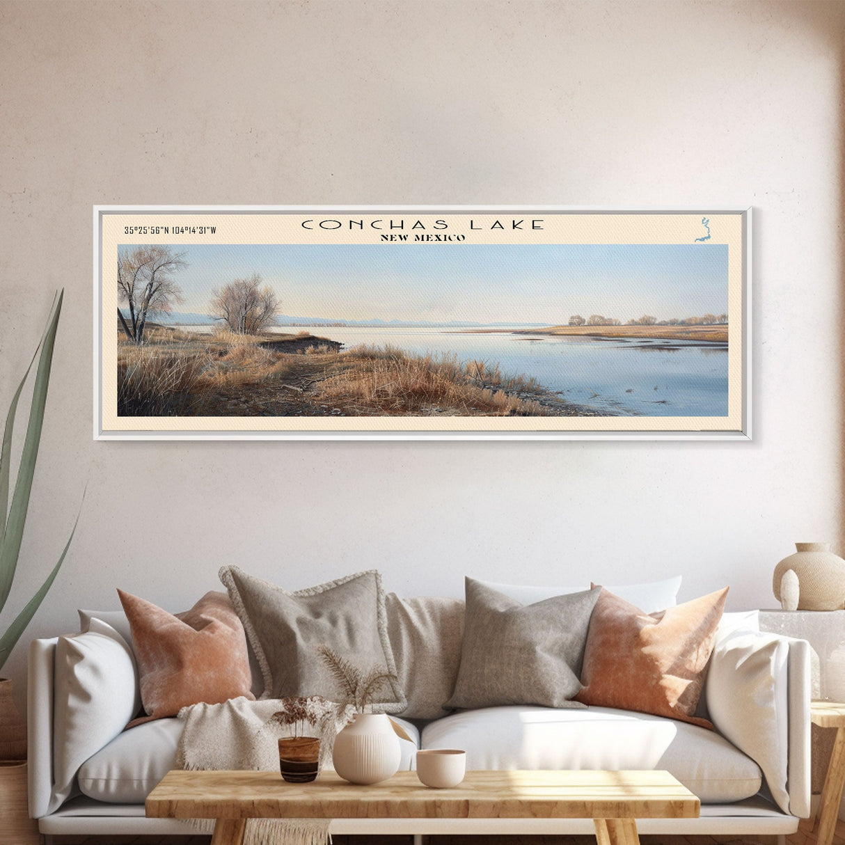 Conchas Lake New Mexico Framed Canvas Print, Lake House Art, Panoramic Wide Art, Travel Poster, Rustic Lake Painting, Home Decor