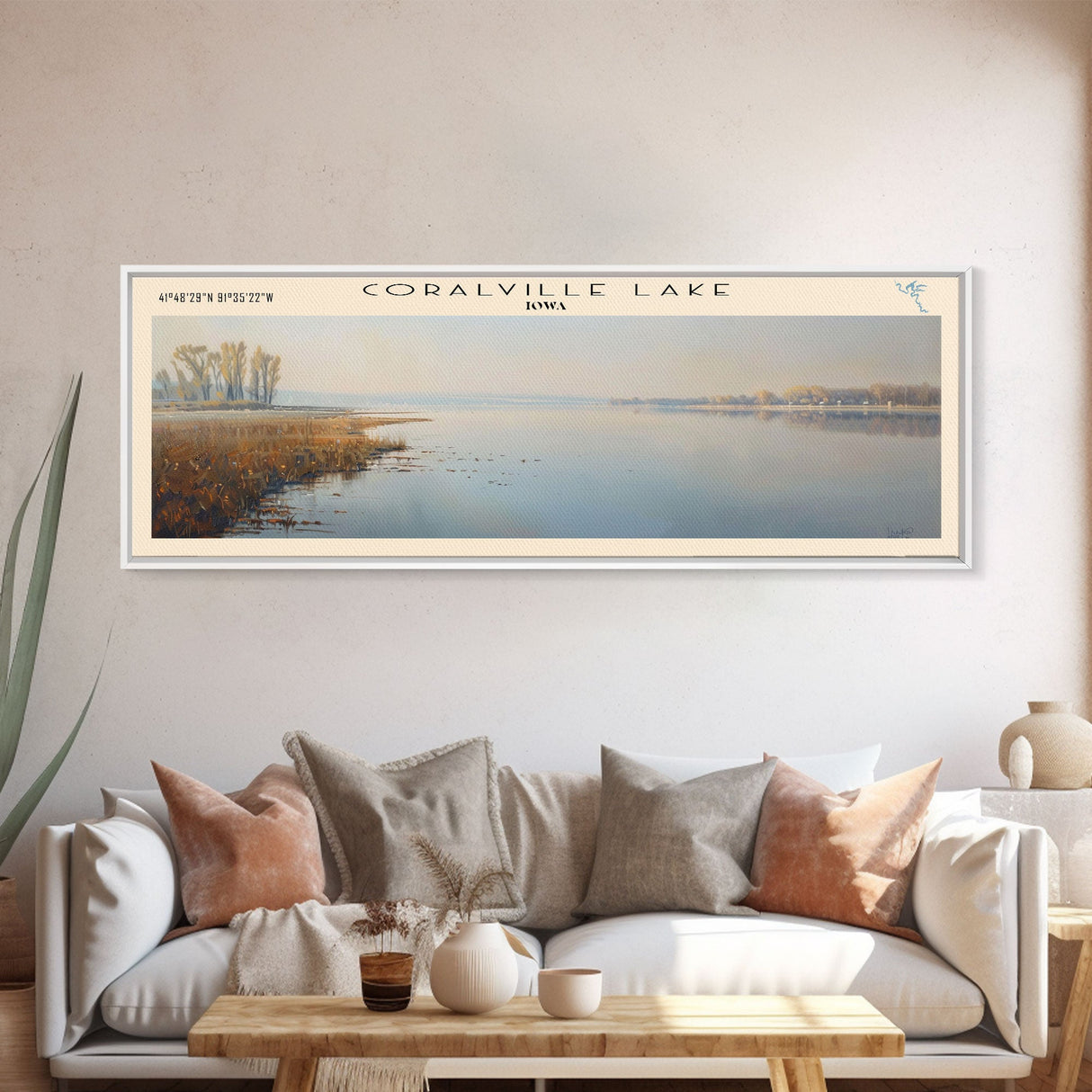 Conway Lake New Hampshire Framed Canvas Print, Lake House Decor, Panoramic Wide Art, Travel Poster, Rustic Lake Painting, Home Decor