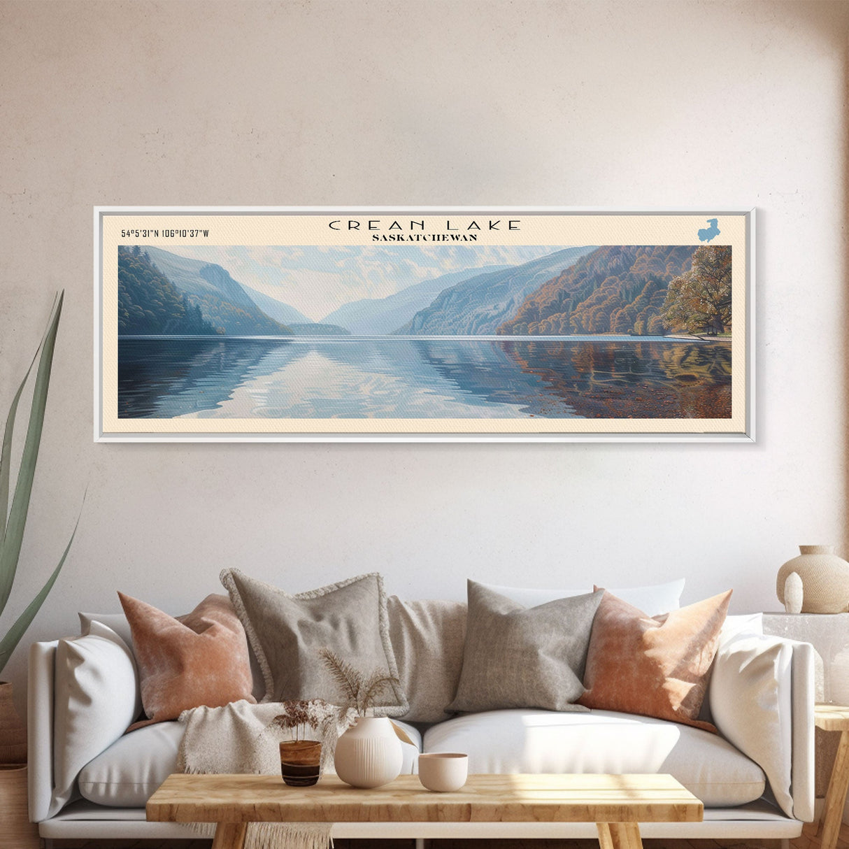 Crater Lake Framed Canvas Print, Lake House Decor, Panoramic Wide Art, Travel Poster, Rustic Lake Painting, Home Decor