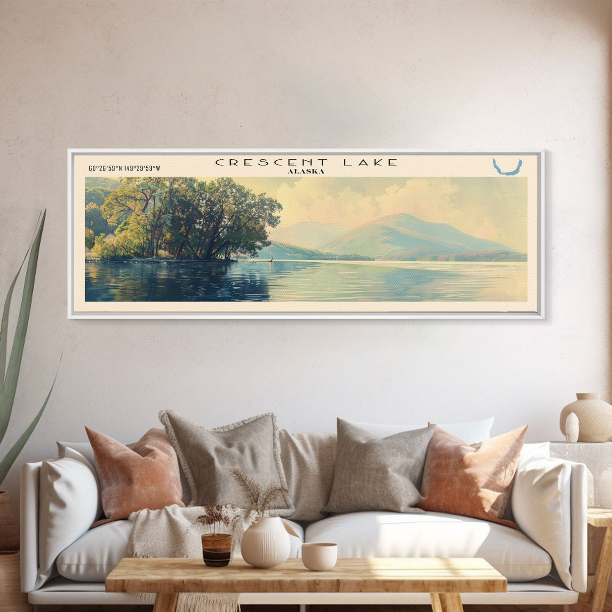 Crean Lake Framed Canvas Print, Lake House Decor, Panoramic Wall Art, Travel Poster, Rustic Lake Painting, Nature Art