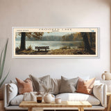 Crescent Lake Framed Canvas Print, Lake House Art, Panoramic Travel Poster, Wall Art, Modern Lake Painting, Home Decor