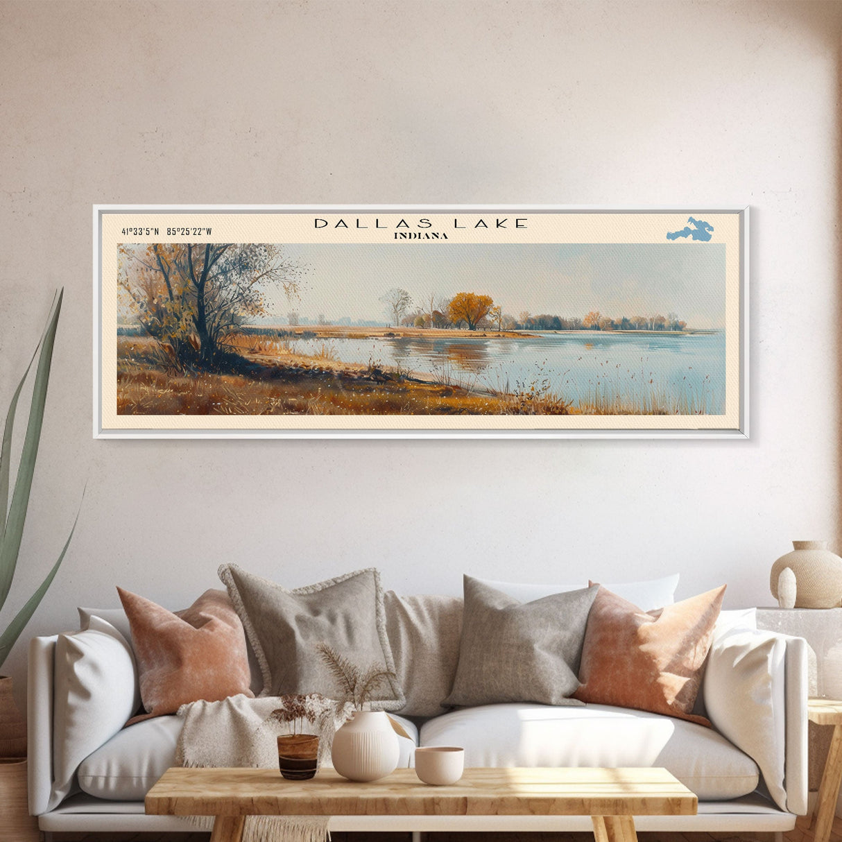 Cumberland Lake Framed Canvas Print, Lake House Art, Panoramic Wall Art, Travel Poster, Modern Lake Painting, Nature Art